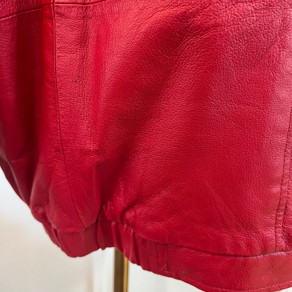 Vintage Venezia Red Leather Zip Up Bomber Jacket Oversized 90s Plus Size 16W - Picture 11 of 13